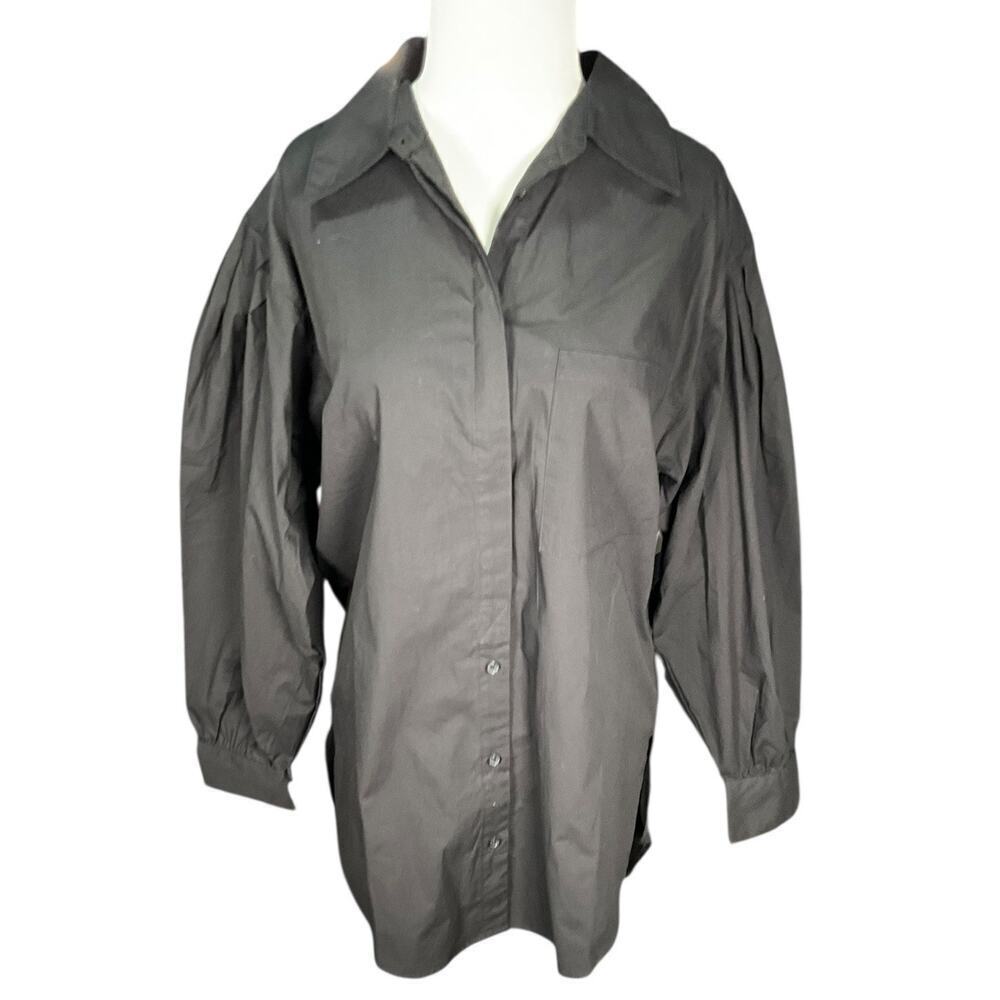 Open Edit Black Cotton Bubble Sleeve Shirt Dress Structured Tunic Size Small